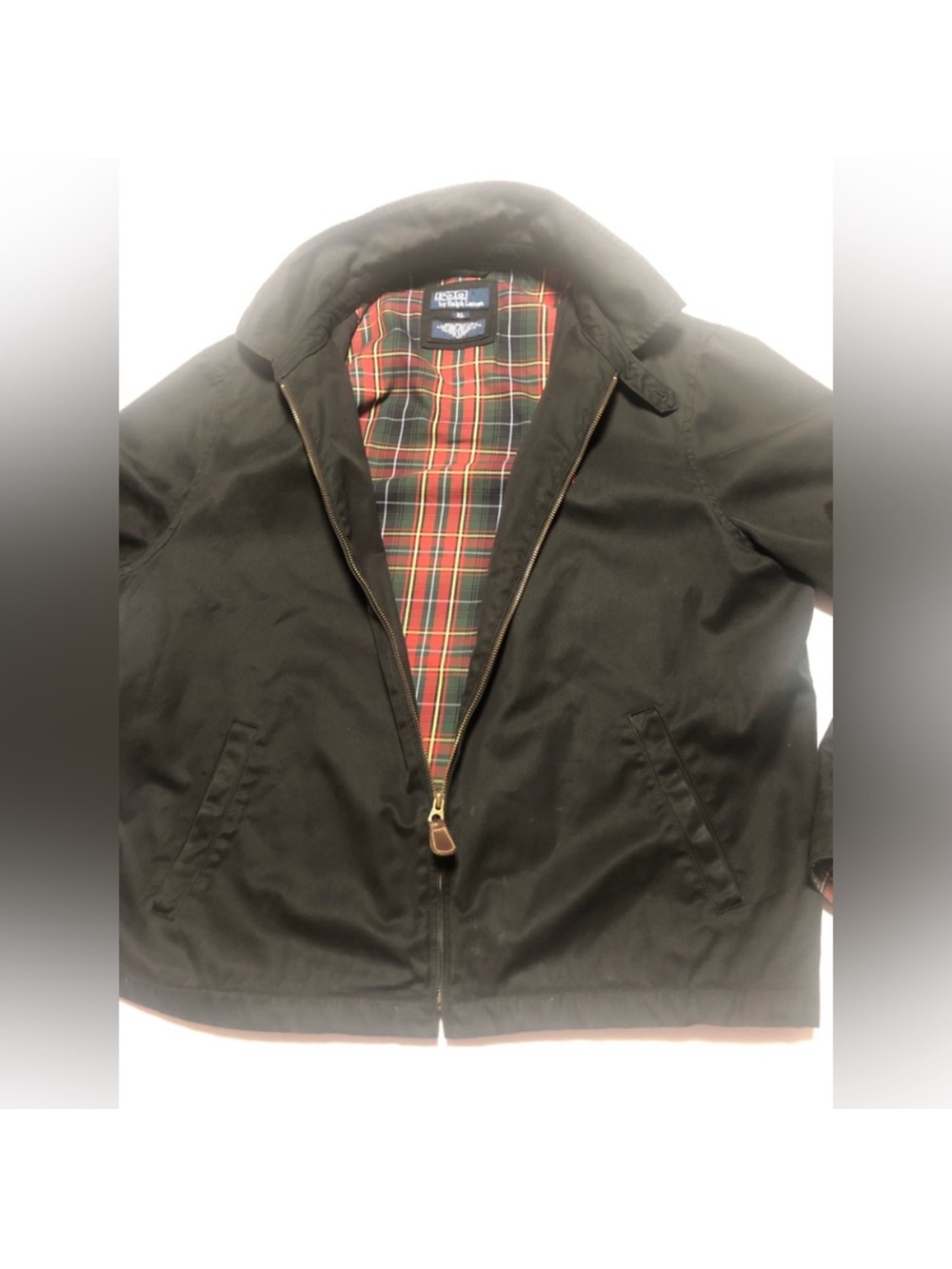 Polo Ralph Lauren black Harrington Jacket with Red Tartan Lining